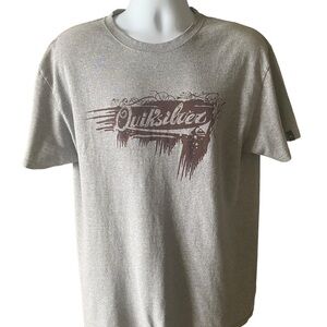 QUIKSILVER Surf Maroon Logo Grey Tee Shirt Men L Large